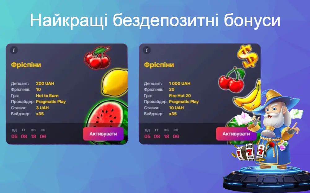 Бездепозитні бонуси за реєстрацію в казино юа