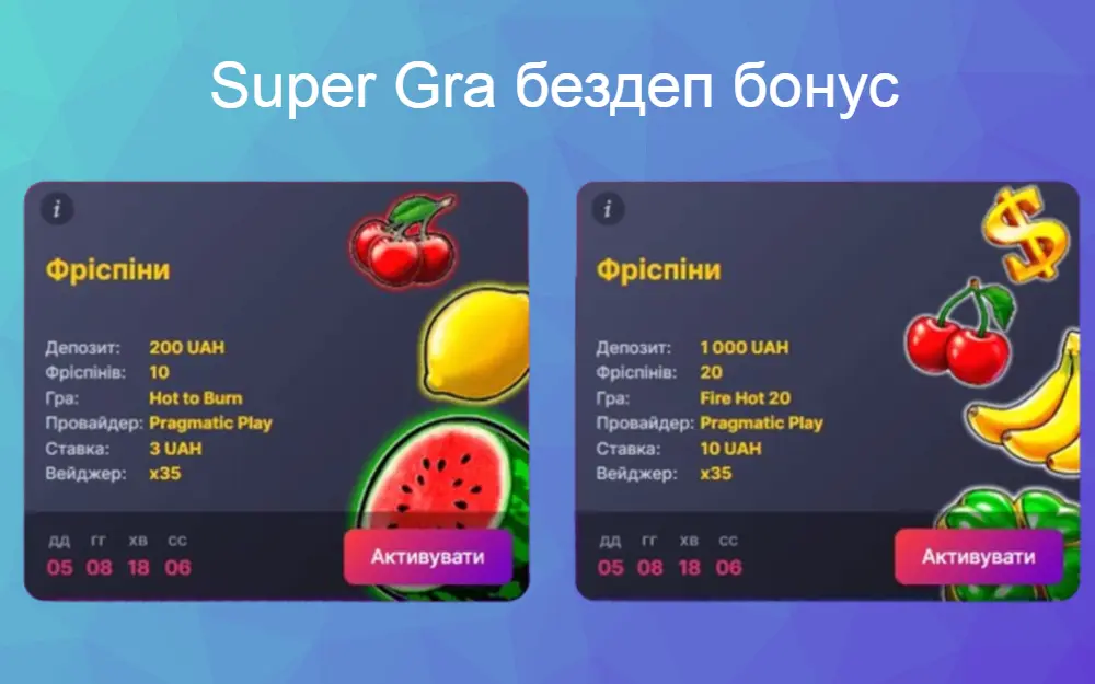 Super Gra бездепозитний бонус казино